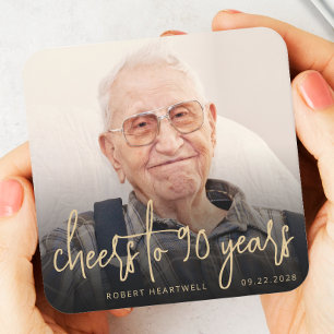 90-årsfest Foto Skål Gold Script Underlägg Papper Kvadrat