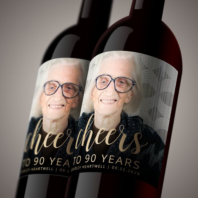 90-årsfest Foto Skål Vinflaska Etikett (Skapare uppladdad)
