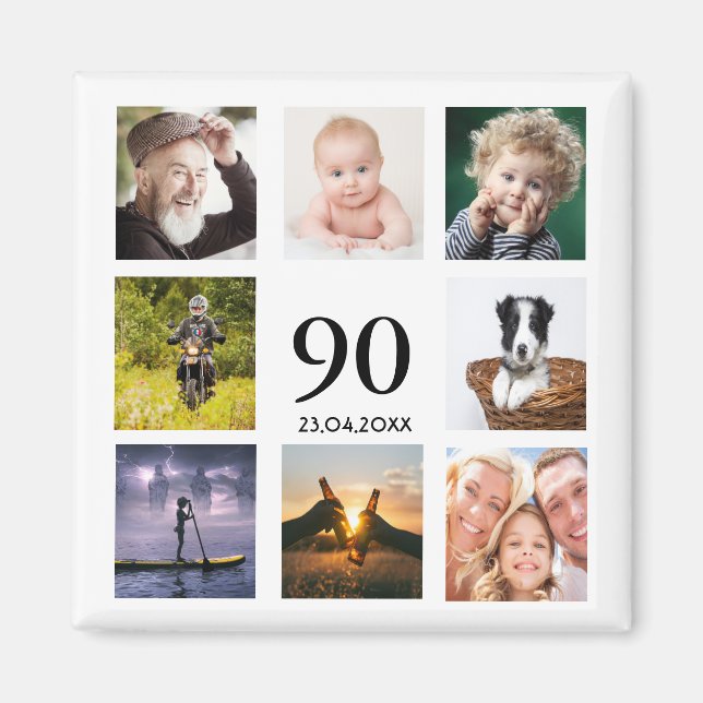 90-årsfest fotokollage save the date magnet (Framsidan)