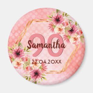90-årsfest rosa blommig save the date-inbjudan magnet