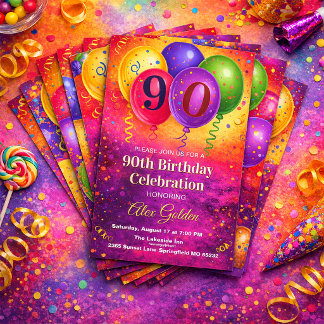 90-årsfirande Ballongkonfettifest Inbjudningar