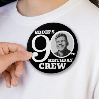90-årsfirande crew anpassad bild och namn svart knapp