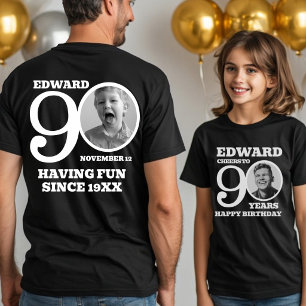 90-årsfirande dubbelsidig fotonamn vit text t shirt