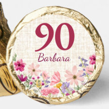 90-årsfirande Elegant Guld Blomma Linne Choklad
