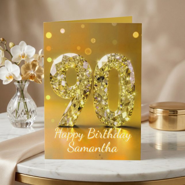 90-årsfirande Elegant Guld Diamant Glitter Lyx Kort (Skapare uppladdad)