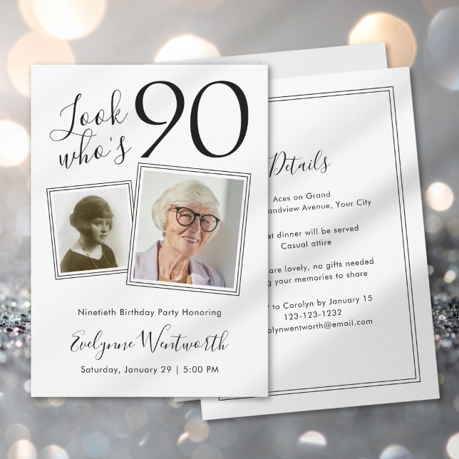 90-årsfirande Elegant Minimal Skript Foto Inbjudningar (Skapare uppladdad)