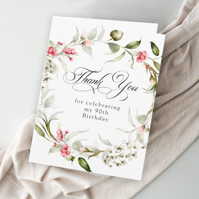 90-årsfirande Elegant Rosa Blommig Tacksamhet Tack Kort (Skapare uppladdad)