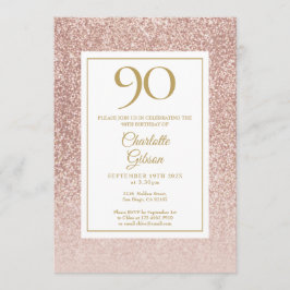 90-årsfirande Elegant Roséguld Glitter Inbjudningar