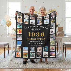 90-årsfirande Familjeminnes Foto Collage Fleecefilt