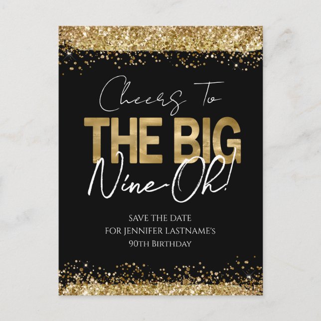 90-årsfirande Guld Svart Spara datum Postkort Vykort (Framsida)