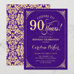 90-årsfirande - Lila Guld Damask Inbjudningar