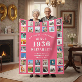 90-årsfirande mamma familjefotokollage Rosa Fleecefilt