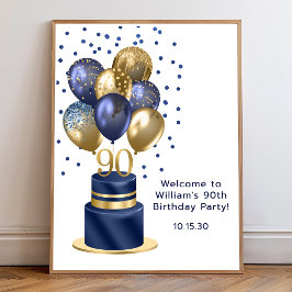 90-årsfirande marinblå ballongkakts välkomstskylt poster