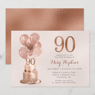 90-årsfirande Rosa Guld Tårta Inbjudningar