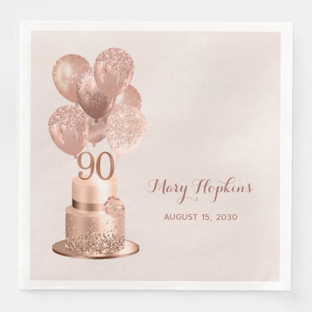 90-årsfirande Rosa Guld Tårta Pappersservett (Framsida)