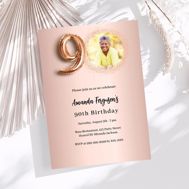 90-årsfirande roséguld foto inbjudningar (Skapare uppladdad)