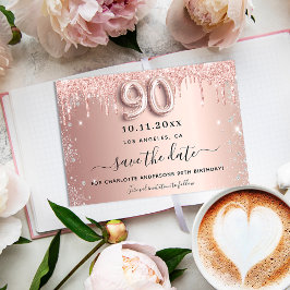 90-årsfirande roséguld silver save the date meddelande vykort