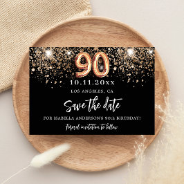 90-årsfirande svart guld glitter save the date meddelande vykort