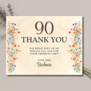 90-årsfirande tack eleganta blommor kort