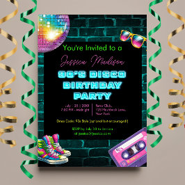 90-årsjubileum Neon Disco Birthday Inbjudningar