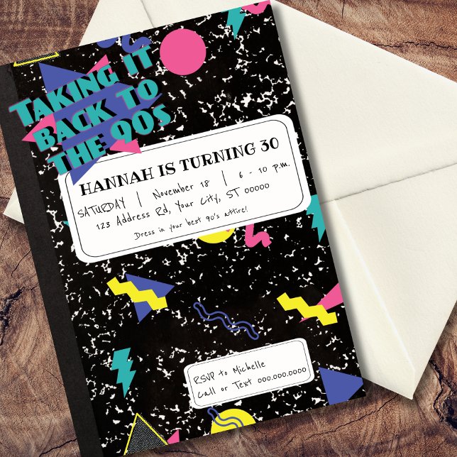 90-årsjubileum, Retro Composite Notebook Inbjudningar (Taking it Back to the 90s, Birthday Invitation)