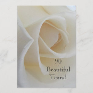 90 BeautifulYears födelsedagfirande/vit ros Inbjudningar