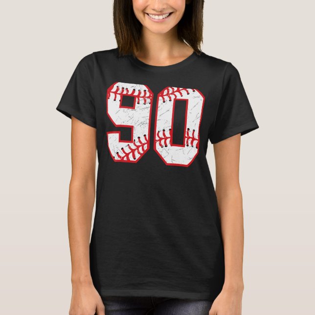 90 Birthday Baseball Theme Bday Party Firande T Shirt (Framsida)
