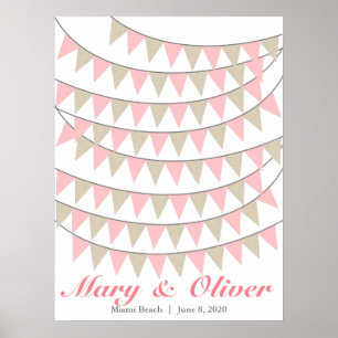 90 Bunting Blush Rosa Bröllop Gästbok Poster
