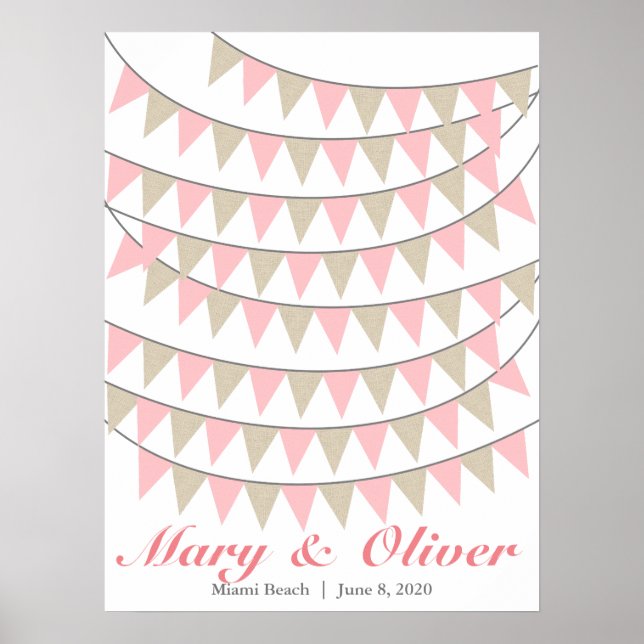 90 Bunting Blush Rosa Bröllop Gästbok Poster (Framsidan)