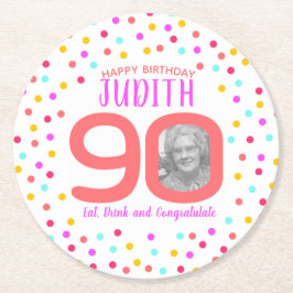 90:e anpassningsbar fotofärgad korallkonetti-födel underlägg papper rund