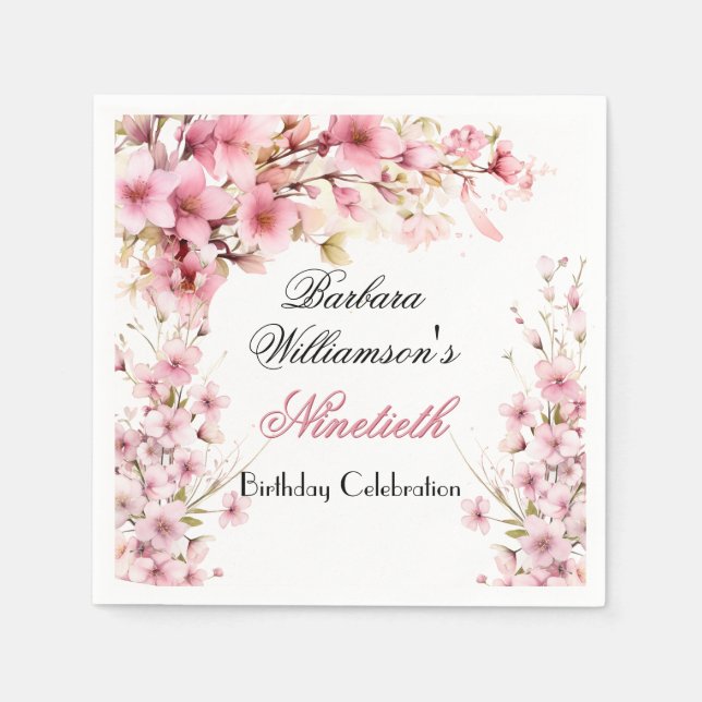 90:e år, målad Blommigt för födelsedag Pappersservett (Framsidan)