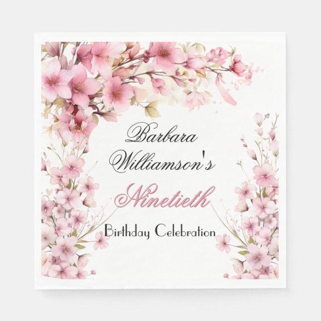 90:e år, målad Blommigt för födelsedag Pappersservett (Framsidan)