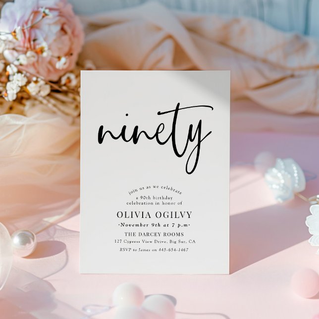 90:e B&W-Födelsedagsfest Modern skripttypografi Inbjudningar (Skapare uppladdad)