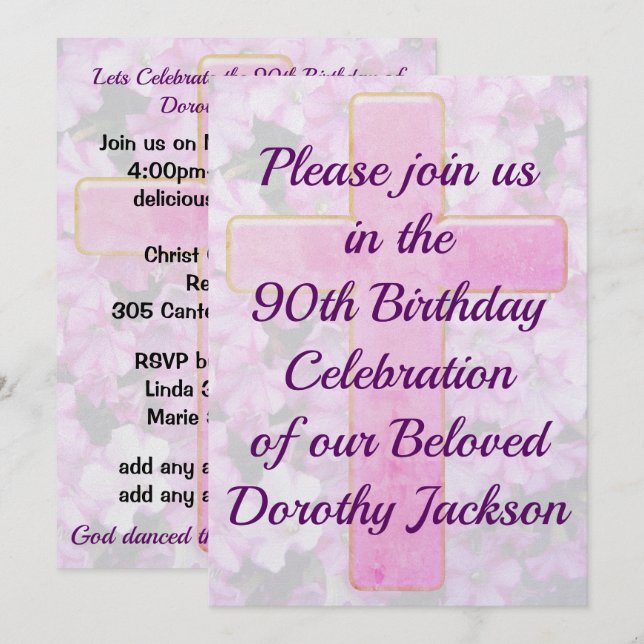 90:E BIRTHDATAINBJUDAN I KOR MED LÅG ROSA INBJUDNINGAR (Fram/baksida)