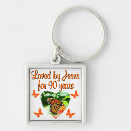 90:E BIRTHDAY BUTTERFLY FYRKANTIG SILVERFÄRGAD NYCKELRING