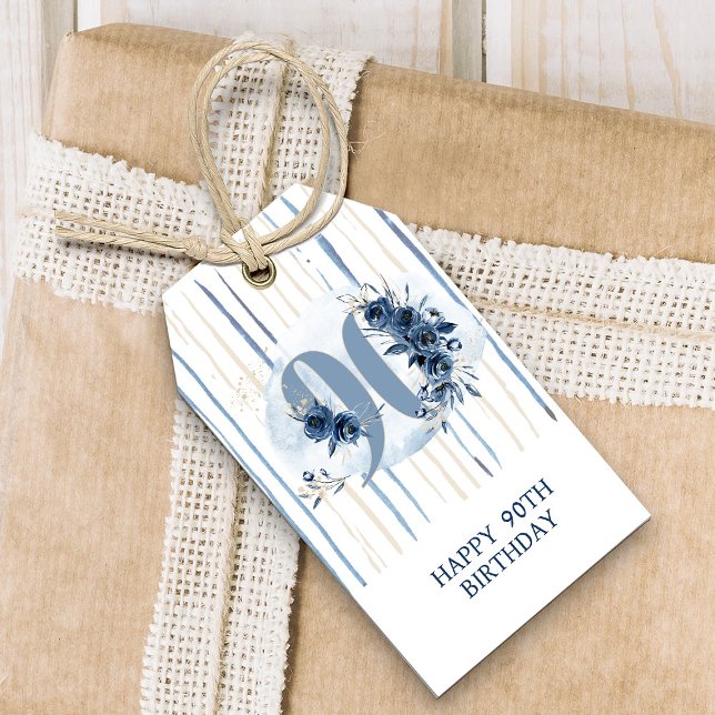 90:e Blommigt 90 till och från Presentetikett (90th Birthday Gift Tag from my Floral Number Birthday Party Collection)