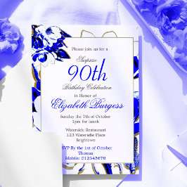 90:e Blommigt Blått och Vita Vår-Elegantens födels Inbjudningar