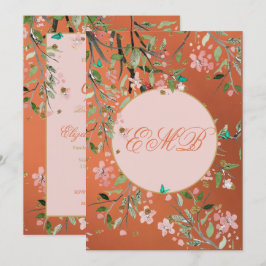 90:e Blommigt Coral Elegant Rosa Monogram Födelsed Inbjudningar