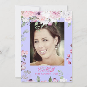 90:e Blommigt Lila Vår Elegant Fotofödelsedag Inbjudningar