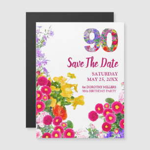90:e Blommigt på födelsedagen - modern Spara datum Magnetisk Inbjudningskort
