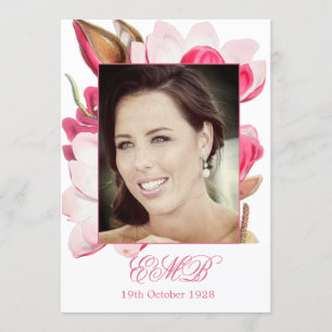 90:e Blommigt Rosa Vår Elegant Fotofödelsedag Inbjudningar