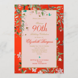90:e Blommigten Röda Elegantens Rosa Guld födelsed Inbjudningar