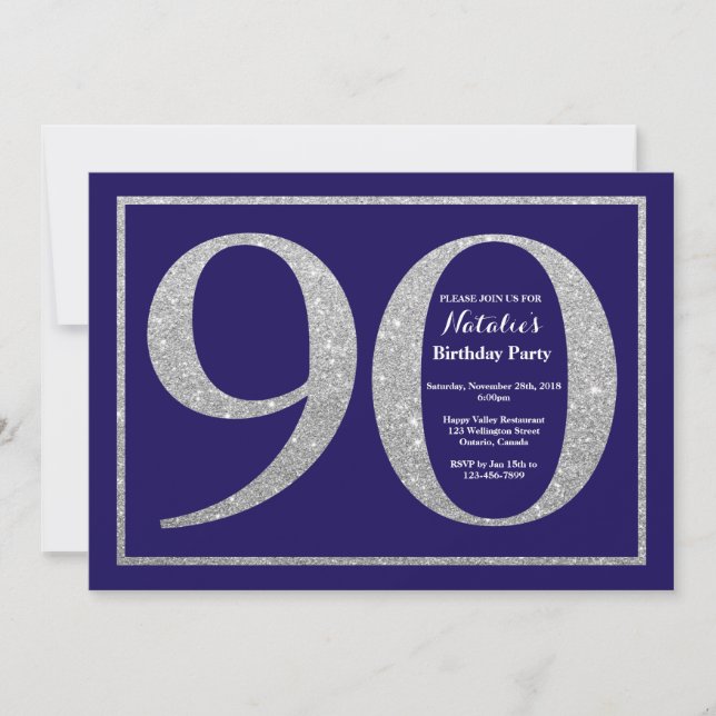 90:e dagflottan Blue och Silver Glitter Inbjudningar (Framsida)
