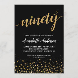 90:e Elegant på födelsedagen, svart Guld-konfetti- Inbjudningar