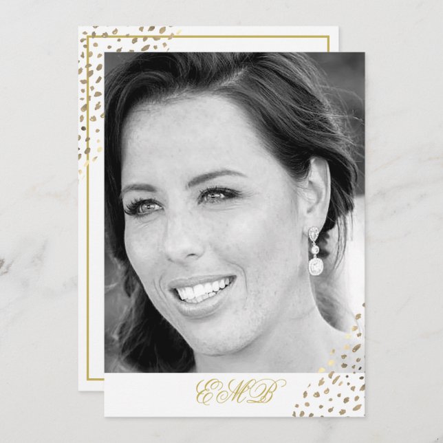 90:e Eleganten Black White Photo Guld Inbjudningar (Fram/baksida)