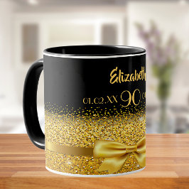 90:e födelsdag svart guld namn klassisk elegant mugg