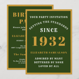 90:e födelsedag 1932 Eleganten Grönt Guld Namn Inbjudningar