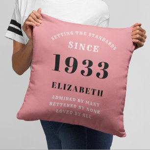 90:e födelsedag 1933 Rosa Girly Elegant Chic Kudde