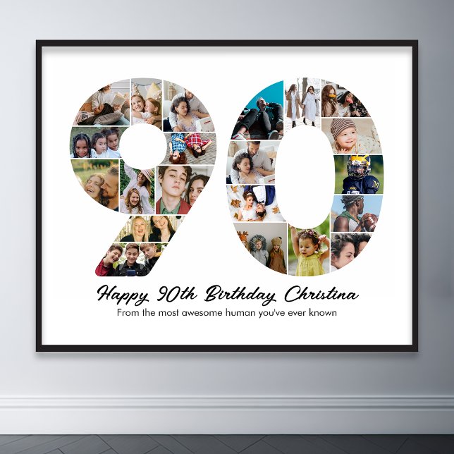90:e födelsedag 90 fotominnesdag poster (90th birthday number 90 photo collage poster wall art)
