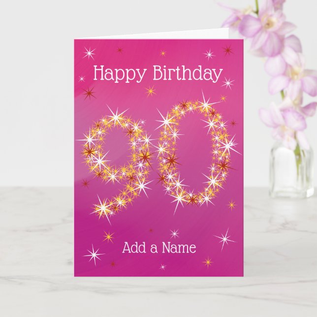 90:e födelsedag - 90 i stjärnor - Rosa - 90 år Kort (Orkide)
